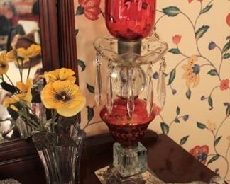 decor red glass and lamps