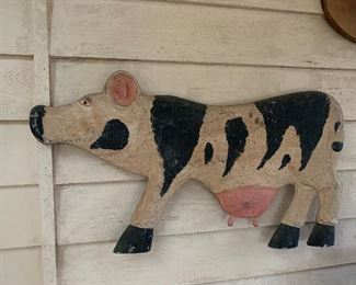 Large Wood Primitive Cow Art
