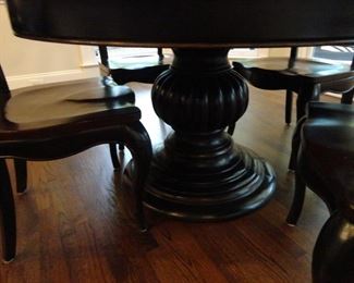 54" pedestal table with 5 Chairs.  Purchased at Boyles and table has leaf.