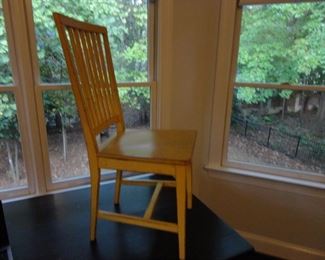 Farmhouse yellow wooden chair purchased at Crate and Barrell