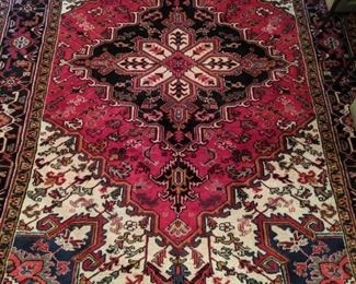Vintage, hand woven Persian Heriz rug, 100% wool face, measures 6' x 9'.