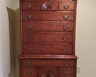 FANTASTIC vintage White Furniture Co, maple highboy chest on chest,.