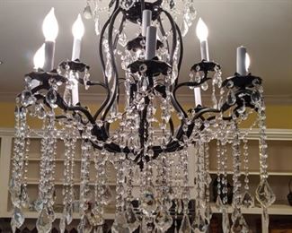 Bronze/crystal chandelier. 