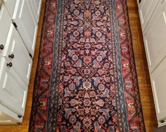 Vintage hand woven Persian Malayer Sarouk runner, 100% wool face, measures 3' 5" x 9' 1".