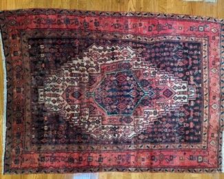 Vintage hand woven Persian Viss rug, 100% wool face, measures 3' 9" x 5' 3".