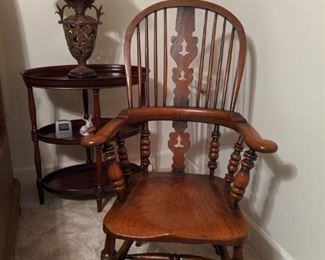 One of a pair of extremely comfortable, antique wooden Windsor armchairs. 
