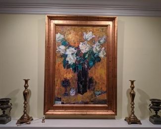 Nicely framed, original Murat Kobolov floral oil on canvas.