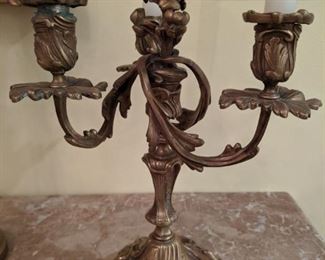 One of a pair of French 3-light brass candelabra.