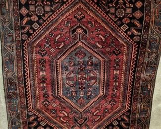 Vintage hand woven Persian Bijar rug, 100% wool face, measures 4' x 7'.