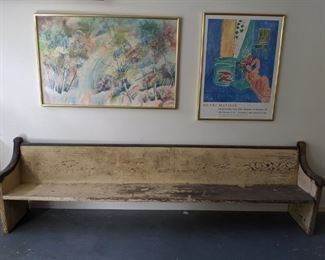 Vintage church pew, complete with hymnal and the Lord's Supper glass holders - you know it had to be from a primitive Baptist church, out in BFE!