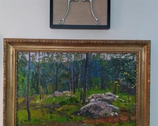 Framed Original Oil on Canvas, Lookout Mountain, TN, by Russian Artist, Dmitriy Proshkin and shadowboxed horse tack.