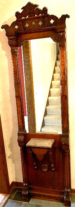 Antique carved wood Hall Mirror