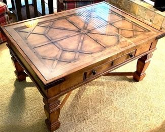 Hekman fine wood furniture coffee table with glass top 43 x 30 x 22h