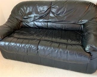 58” Black leather loveseat