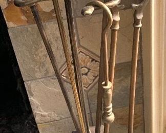 Vintage fireplace brass tool set