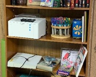 Book shelf, craft supplies, sewing basket,
Scrapbooking,
