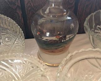 painted decanter and more old glass