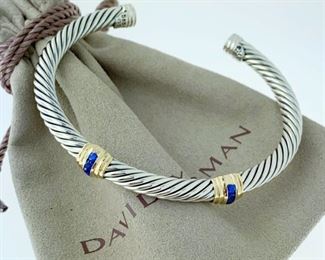 David Yurman Sapphire Bracelet with 14k Gold Double Station 5mm<br>Sterling Silver 925 14k Gold Blue Sapphire