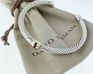 David Yurman 5mm 14k Gold Single Station Ruby Bracelet<br/>14k Gold Sterling Silver 925 Gemstone Red Ruby