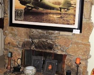 H-U-G-E Framed artwork, candlesticks