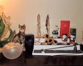 Koi fish art glass, crystal decor, Lalique Apple, Baccarat Cat. New in box perfume