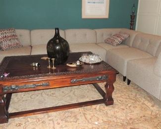 Sectional sofa. Large wood coffee table
