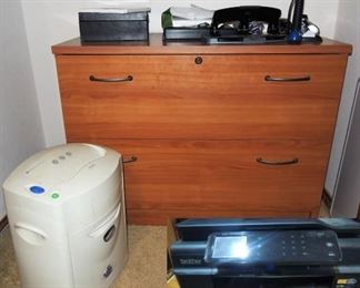 Office supplies, wood lateral, shredder, Brother wi-fi printer