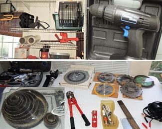 Drill drivers, saw blades, hole saw blades, hand tools, garden tools