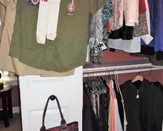Vintage Scout uniform shirts, woman's clothes (size small), handbags and shoes