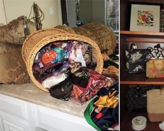Womans accessories, scarves and handbags