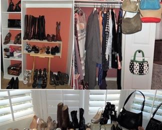 Woman's shoes and boots (size 6.5). Handbags and clothes (size s)