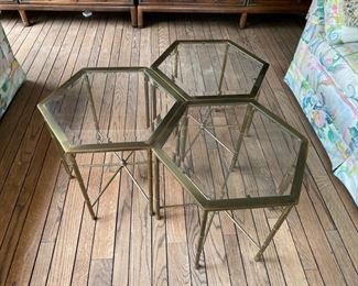 Vintage Mastercraft brass & glass octagonal tables