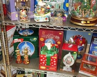 Christmas water globes and musical items