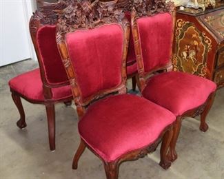 Antique style Eagle teak carved dining chairs; total of six