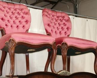 Pair of silk upholstered chairs