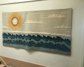 Hook knotted fabric mid century rug