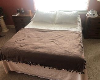 Mattress, nightstands, lamp