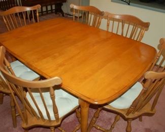 Dining room tale with 6 chairs	Colonial, Gardner, Mass, 2 leafs, 41" W x 57" D x 28" H
