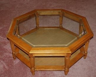 8 sided glass top coffee table	38" W x 14" H
