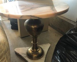 marble topped brass and pink (!) marble side table