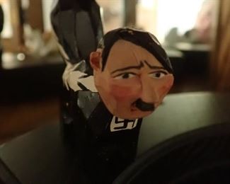 HAND CARVED WOOD SKUNK WITH HITLERS HEAD