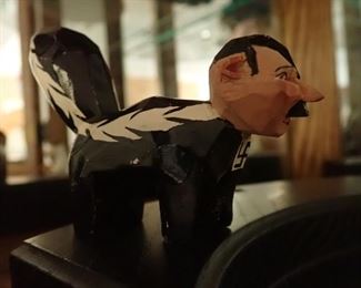 HAND CARVED WOOD SKUNK WITH HITLERS HEAD