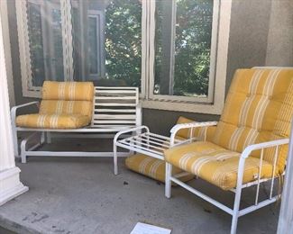 Nice glider, chair and foot stool, yellow cushions