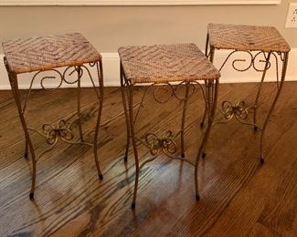 Three cane top metal tables