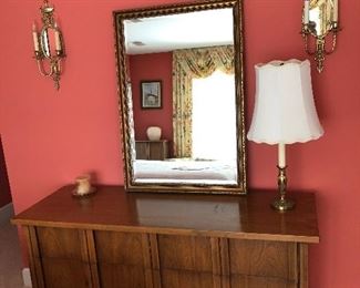 American of Martinsville  Mid Century 6 drawer dresser, gold frame, beveled mirror