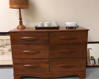 Maple 6 drawer chest, hand turn wooden lamp and more..