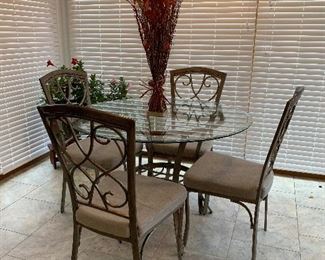 Wrought Iron Glass Topped Bistro Style Kitchen Table