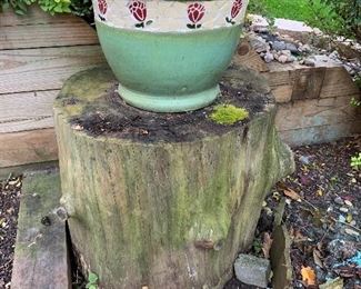 Large Tree Trunk Base with Outdoor Pottery Planter