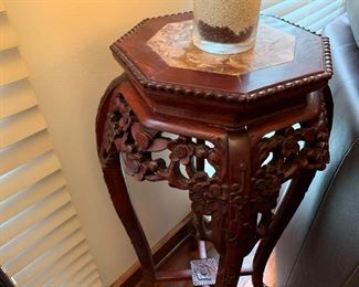 Hand Carved Wood Pedestals with Tile Top