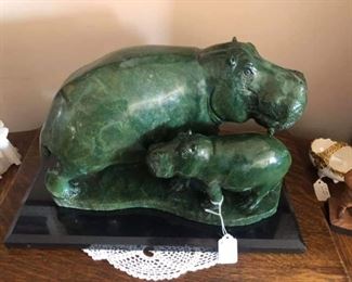 Jade stone hippo carving